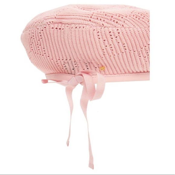 Gucci Beret Crochet Perforated Hat Pink Size Medium